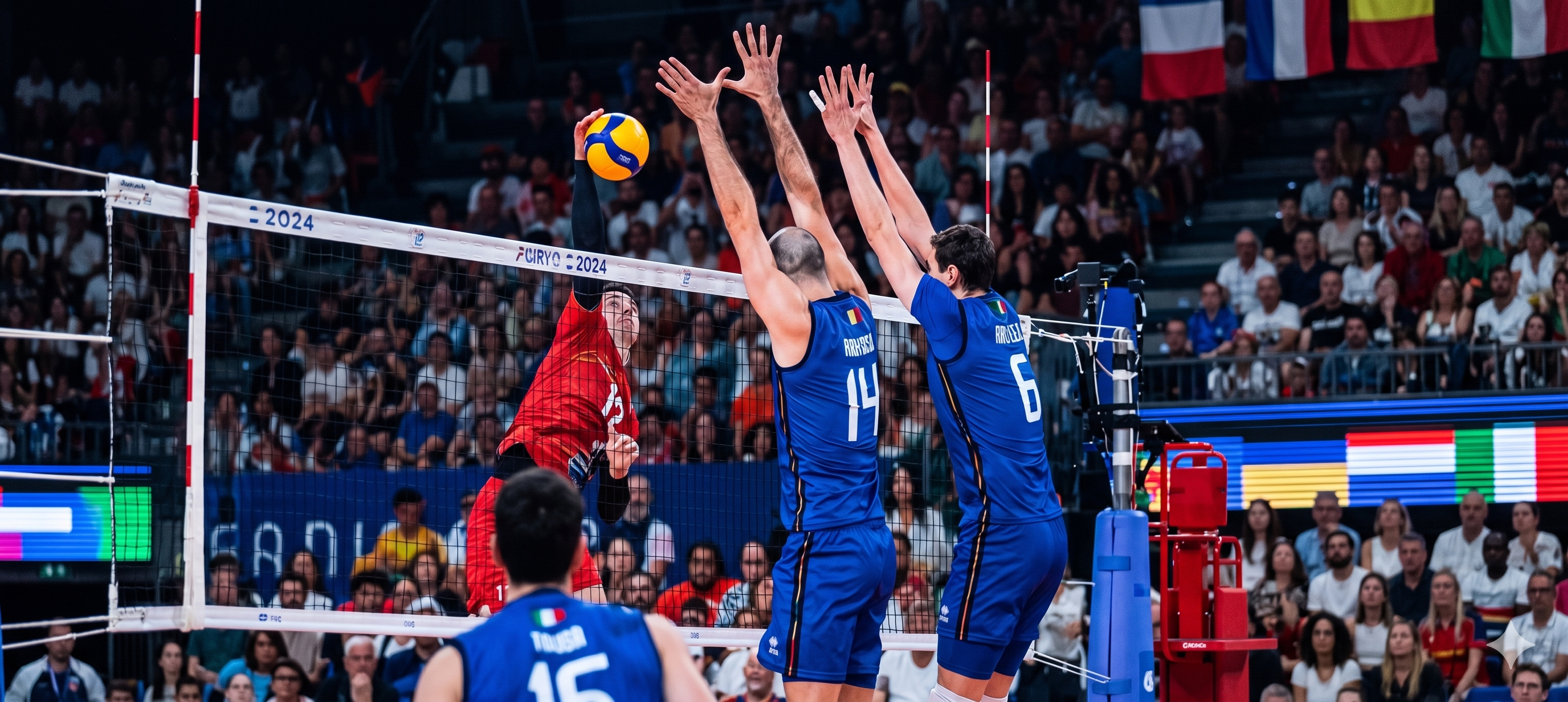 Volleyball game block spike